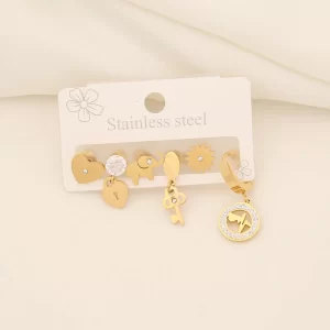 Set Aretes Brillantes en Acero y Piedras Semipreciosas