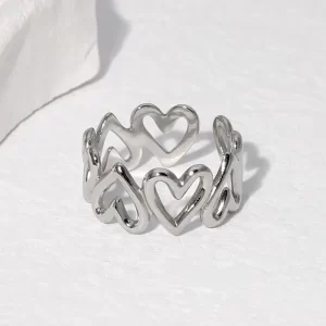 Anillo Corazones Plateado