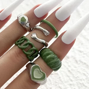 Colección Anillos en Tonalidades Verde y Plata