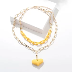 Collar Oval de Corazon Amarillo